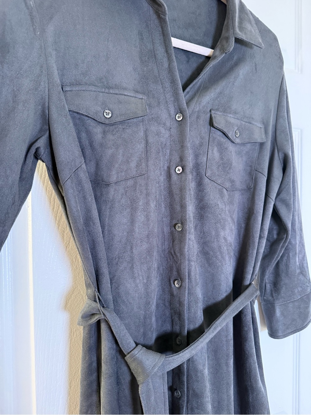 J. McLaughlin Charcoal Button-Front Dress with Tie Belt - Picture 3 of 8